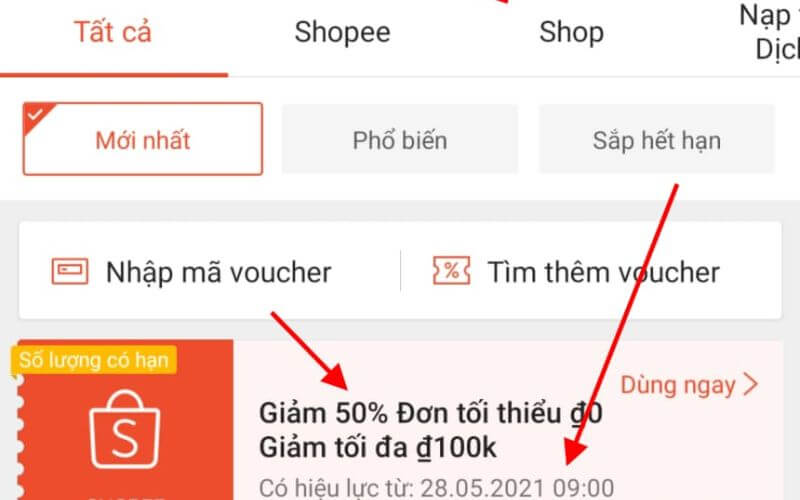 Tìm kiếm mã giảm giá Shopee