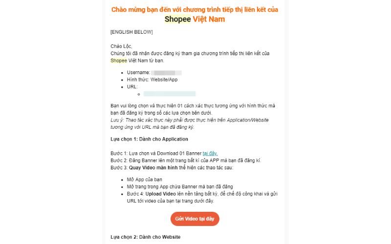 hoàn thành đăng ký Affiliate Shopee