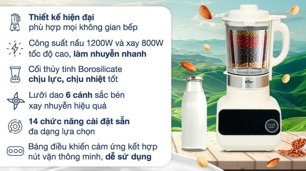 Máy làm sữa hạt bear có thiết kế tiện lợi