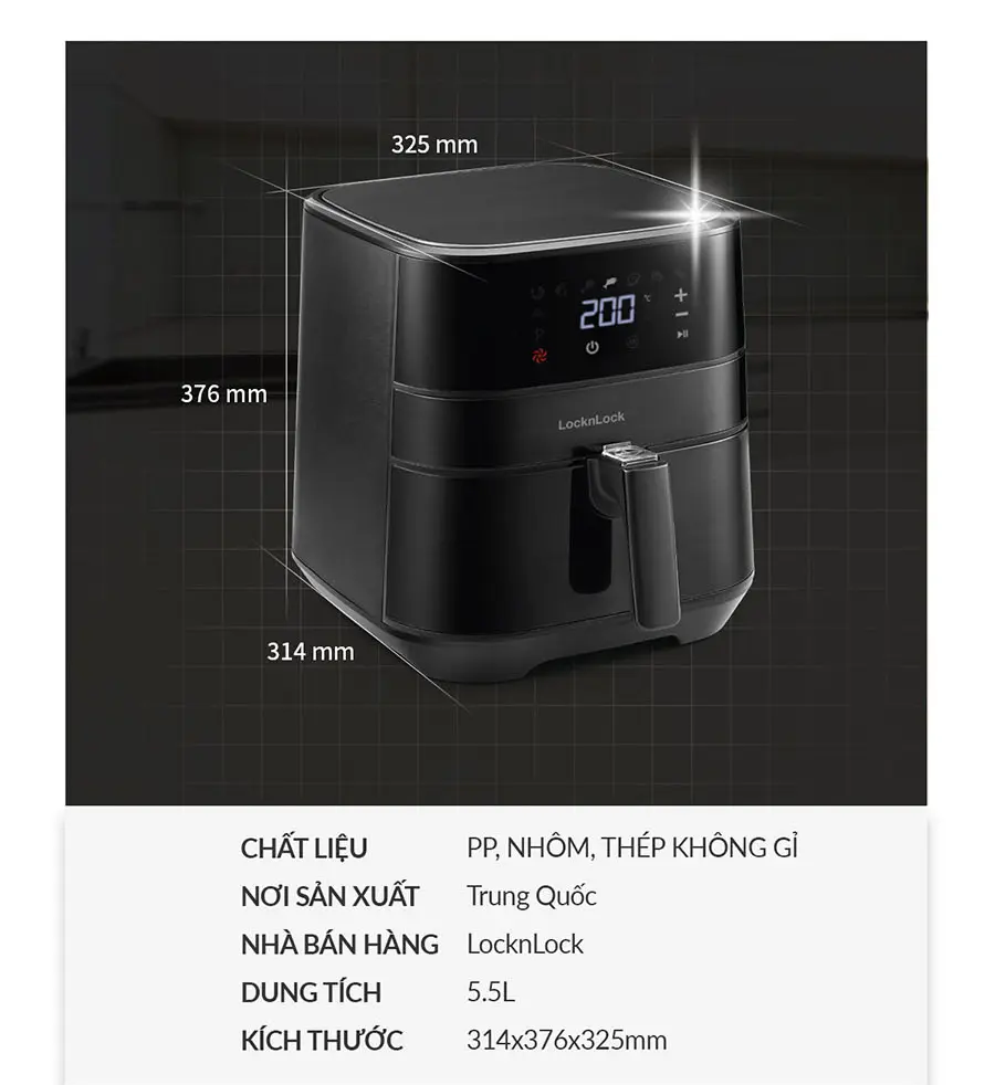 Nồi chiên không dầu Lock&Lock EJF284BLK 5.5L