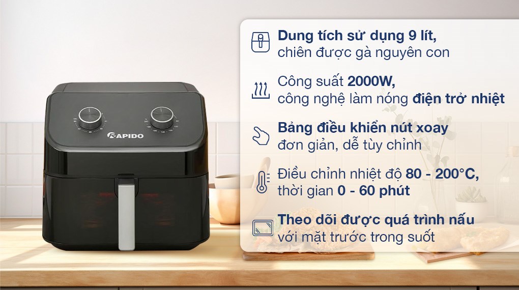 Nồi chiên không dầu Rapido RAF-9.0M 9 lít