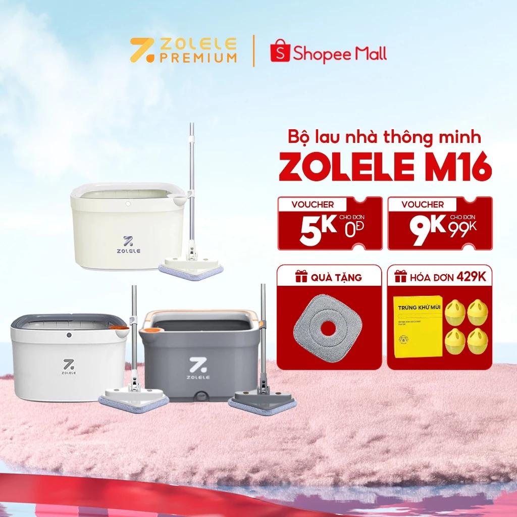 Bộ cây lau nhà ZOLELE 360 độ tự vắt 2 ngăn tách riêng nước bẩn M16 - Chính hãng