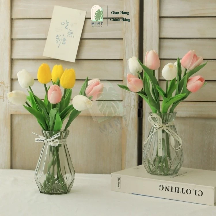 Hoa Tulip giả MINT DECOTR chất liệu Cao su PU 34cm decornhà cửa xinh xắn