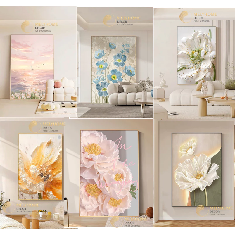 Tranh Treo Tường Canvas Cao Cấp Trắng Vàng Hoa mẫu Đơn Hoa Hướng Dương Hoa Tulip