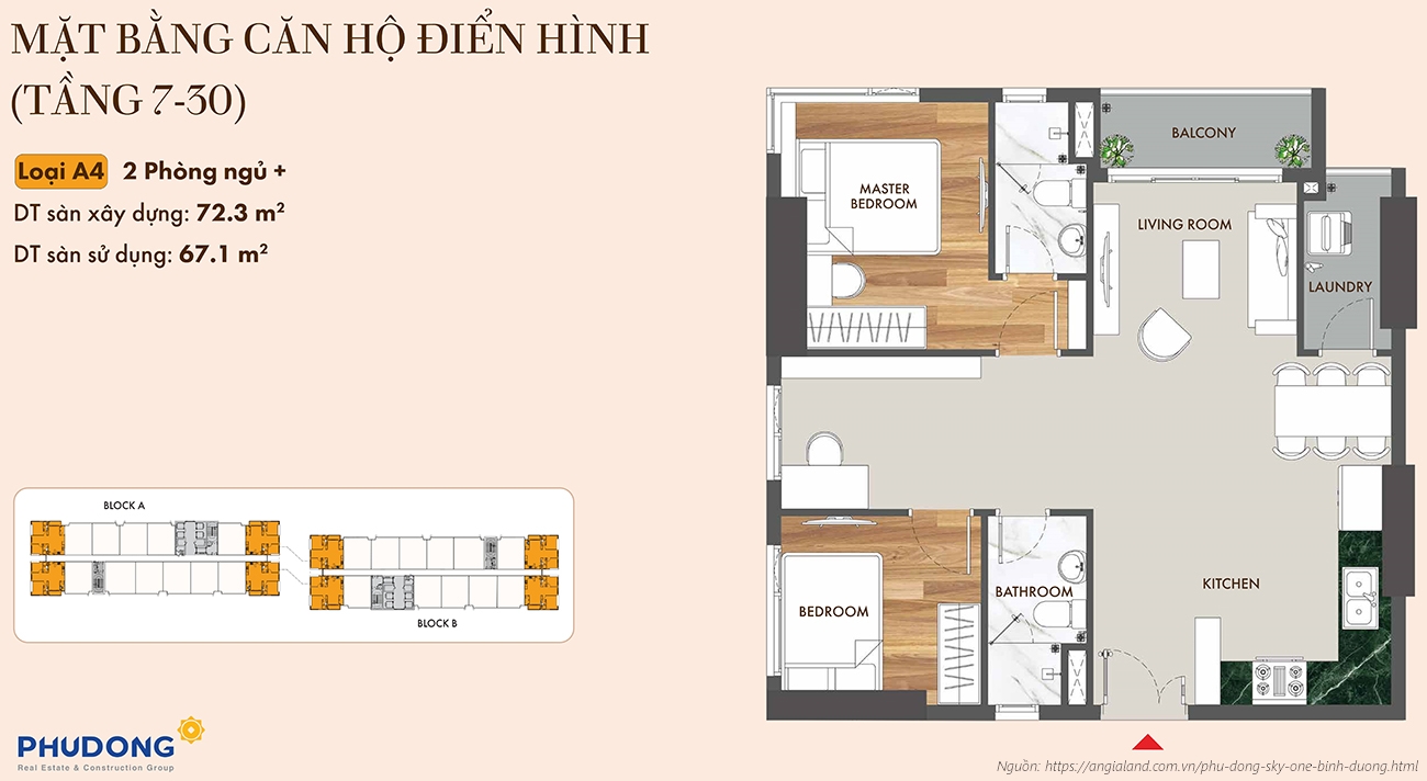 Diện tích căn hộ Phú Đông Sky One chung cư
